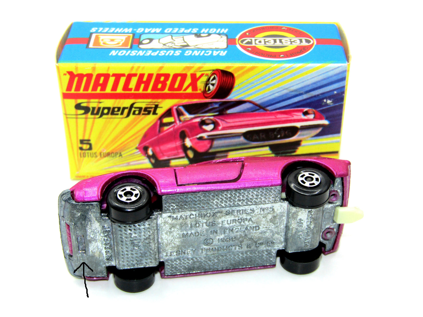 Matchbox Superfast 5A Lotus Europa PURPLE without Tow Slot