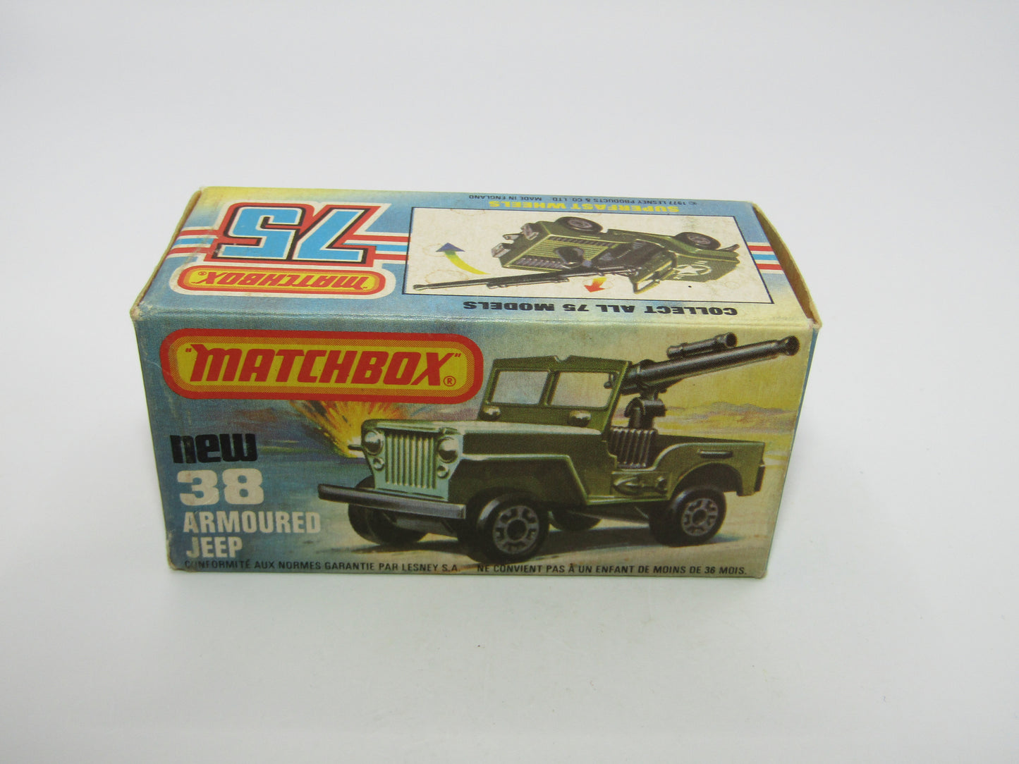 Matchbox Superfast No 38C Armoured Jeep with Gun Sleet N Snow Base