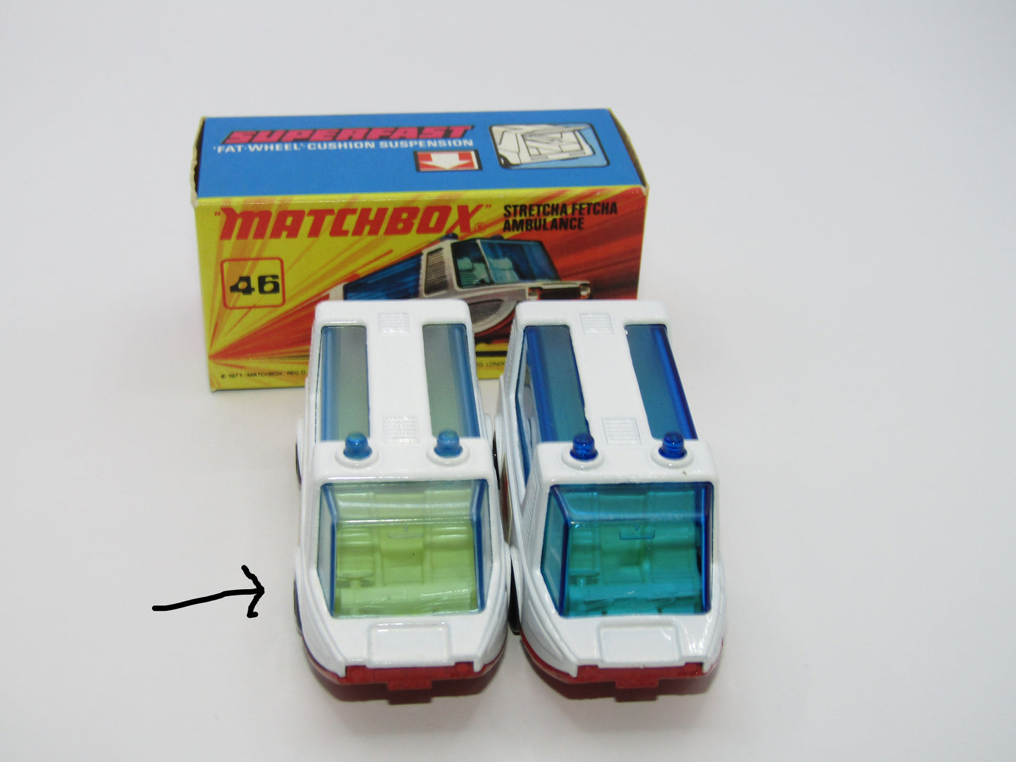 Matchbox Superfast 46B Stretcha Fetcha PALE BLUE Windows Ambulance Labels