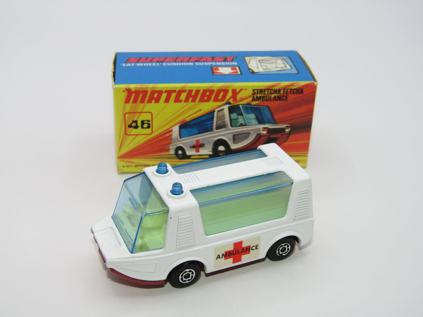 Matchbox Superfast 46B Stretcha Fetcha PALE BLUE Windows Ambulance Labels