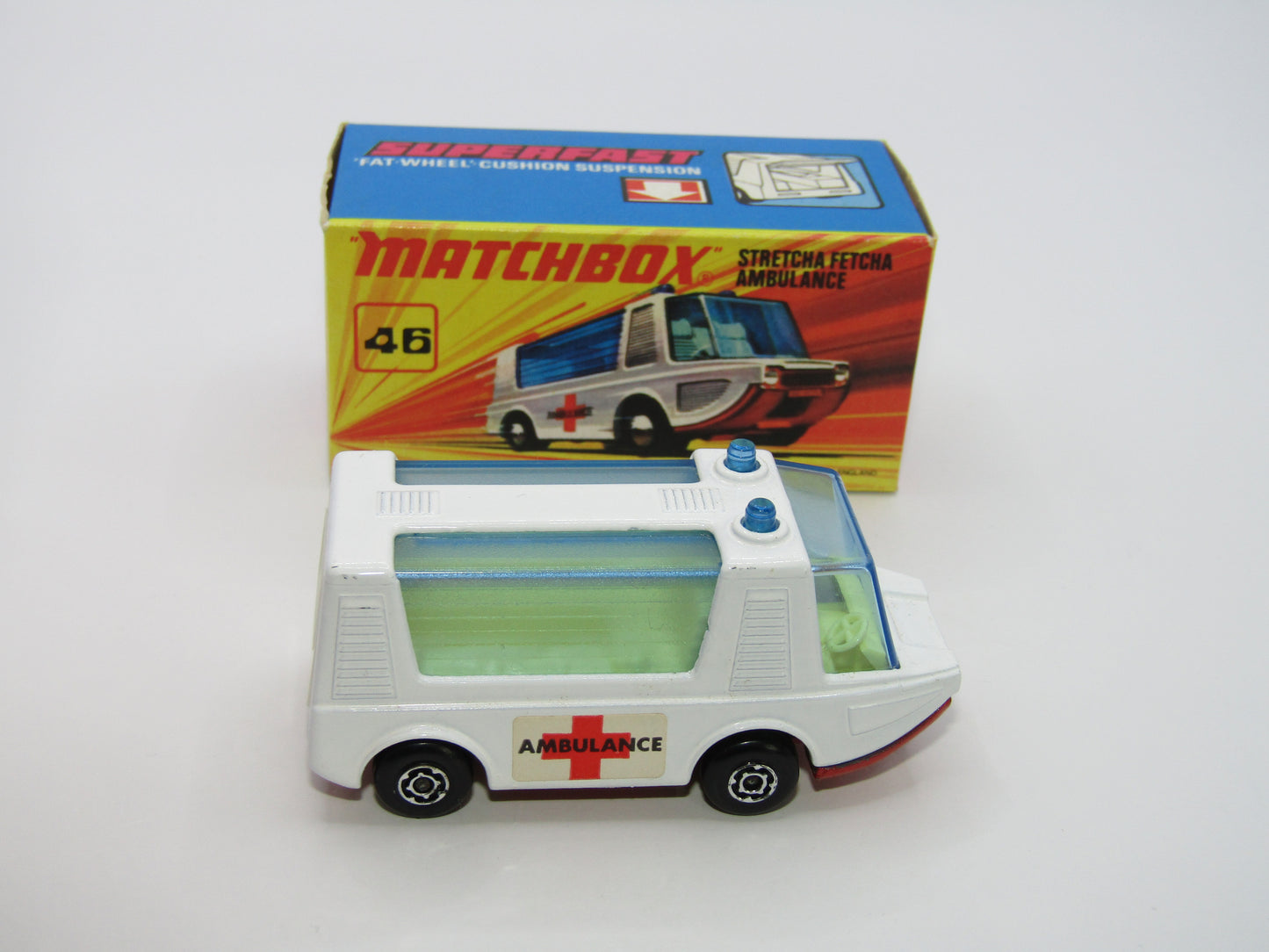 Matchbox Superfast 46B Stretcha Fetcha PALE BLUE Windows Ambulance Labels