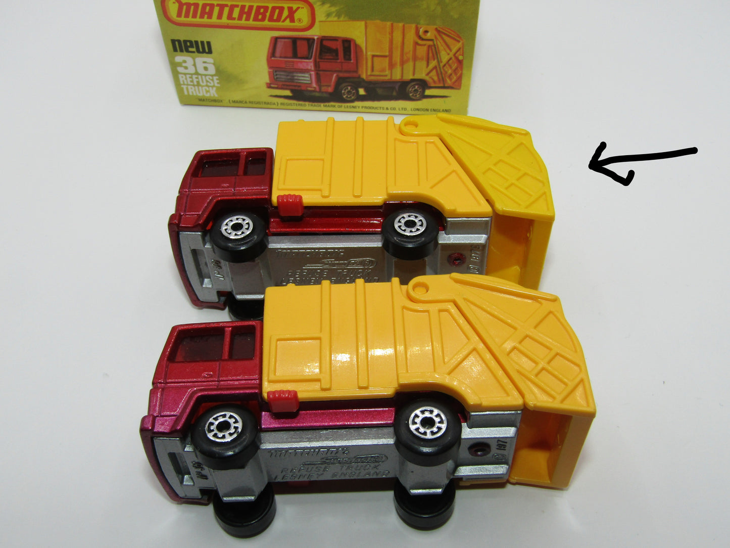 Matchbox Superfast No 36D Refuse Truck DULL YELLOW Rear Dump