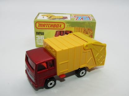 Matchbox Superfast No 36D Refuse Truck DULL YELLOW Rear Dump