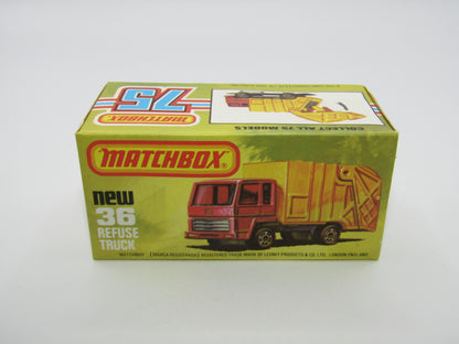 Matchbox Superfast No 36D Refuse Truck DULL YELLOW Rear Dump