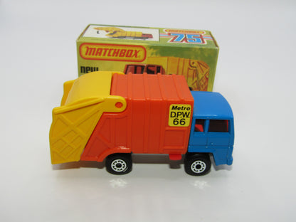 Matchbox Superfast No 36D Refuse Truck Blue DARK ORANGE & Yellow Dump