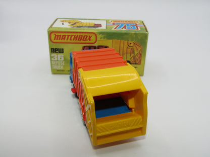 Matchbox Superfast No 36D Refuse Truck Blue DARK ORANGE & Yellow Dump