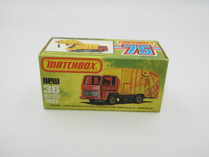 Matchbox Superfast No 36D Refuse Truck Blue DARK ORANGE & Yellow Dump