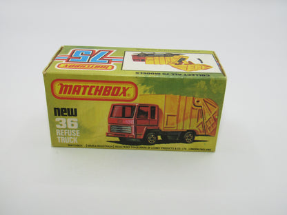 Matchbox Superfast No 36D Refuse Truck Blue DARK ORANGE & Yellow Dump