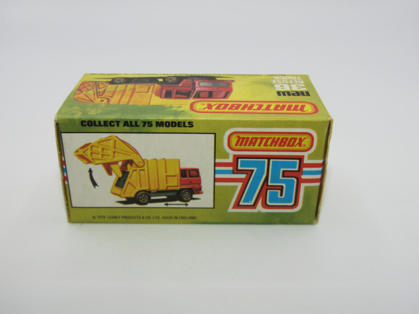 Matchbox Superfast No 36D Refuse Truck Blue DARK ORANGE & Yellow Dump