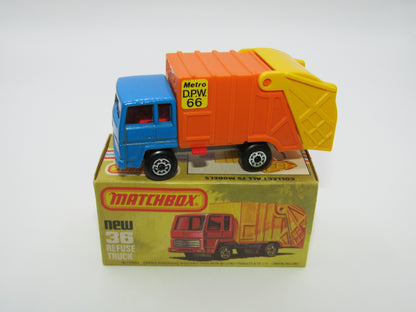 Matchbox Superfast No 36D Refuse Truck Blue, Orange & Yellow Dump