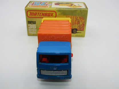 Matchbox Superfast No 36D Refuse Truck Blue, Orange & Yellow Dump