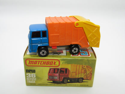 Matchbox Superfast No 36D Refuse Truck Blue, Orange & Yellow NO LABELS