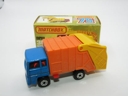 Matchbox Superfast No 36D Refuse Truck Blue, Orange & Yellow NO LABELS
