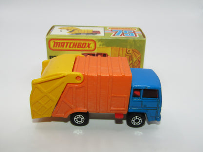 Matchbox Superfast No 36D Refuse Truck Blue, Orange & Yellow NO LABELS