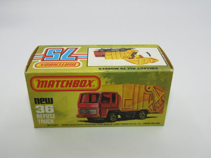 Matchbox Superfast No 36D Refuse Truck Blue, Orange & Yellow NO LABELS