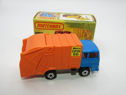 Matchbox Superfast No 36D Refuse Truck Blue, Orange & Orange BLACK Slider