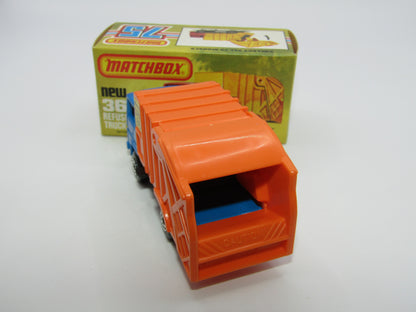 Matchbox Superfast No 36D Refuse Truck Blue, Orange & Orange BLACK Slider