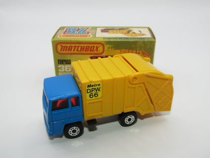 Matchbox Superfast No 36D Refuse Truck Blue, Yellow & Yellow Black Slider