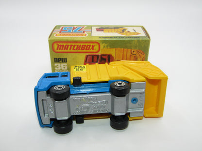 Matchbox Superfast No 36D Refuse Truck Blue, Yellow & Yellow Black Slider