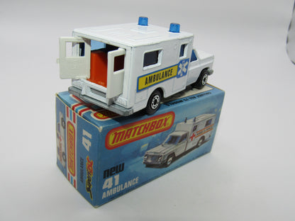 Matchbox Superfast No 41C Ambulance YELLOW & BLUE Label ORANGE Interior