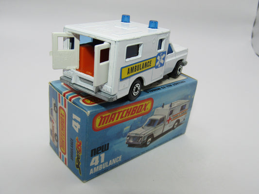 Matchbox Superfast No 41C Ambulance YELLOW & BLUE Label ORANGE Interior