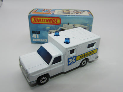 Matchbox Superfast No 41C Ambulance YELLOW & BLUE Label ORANGE Interior