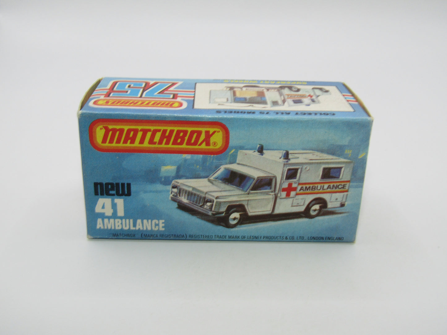 Matchbox Superfast No 41C Ambulance YELLOW & BLUE Label ORANGE Interior