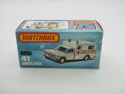 Matchbox Superfast No 41C Ambulance YELLOW & BLUE Label ORANGE Interior