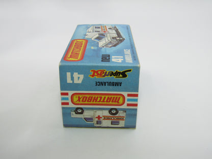 Matchbox Superfast No 41C Ambulance YELLOW & BLUE Label ORANGE Interior