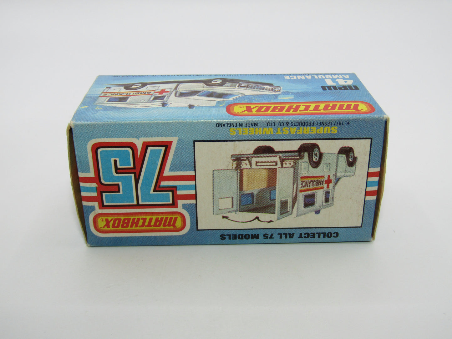 Matchbox Superfast No 41C Ambulance YELLOW & BLUE Label ORANGE Interior