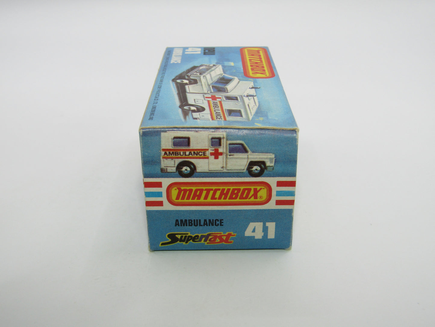 Matchbox Superfast No 41C Ambulance YELLOW & BLUE Label ORANGE Interior