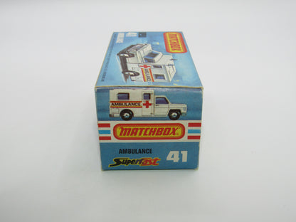 Matchbox Superfast No 41C Ambulance YELLOW & BLUE Label ORANGE Interior