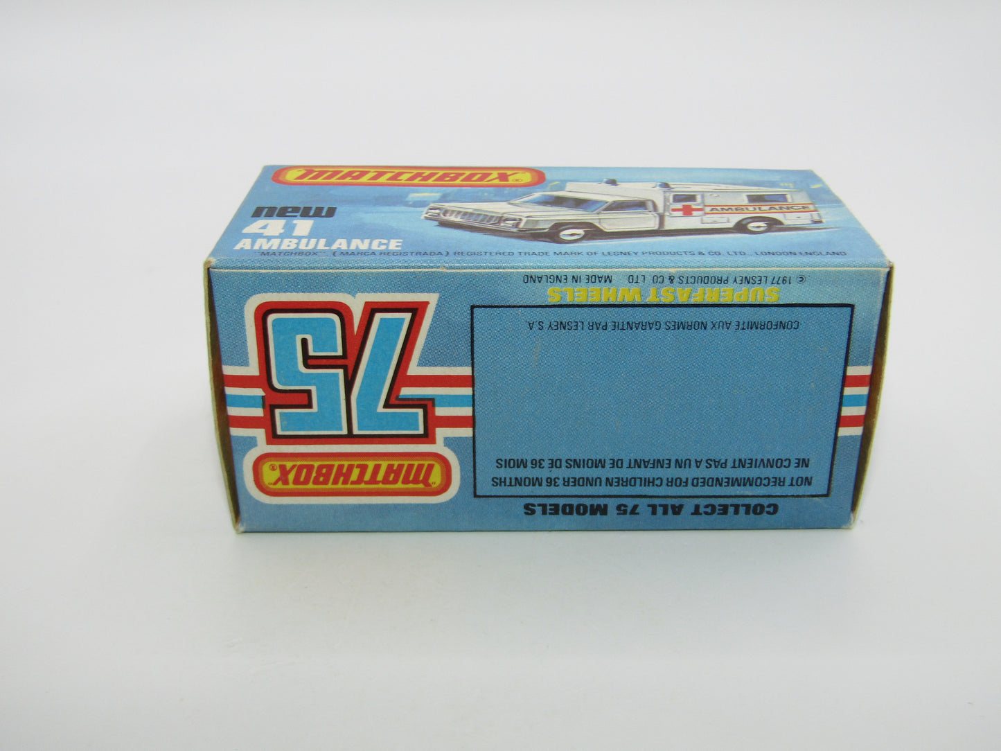 Matchbox Superfast No 41C Ambulance YELLOW & BLUE Label ORANGE Interior