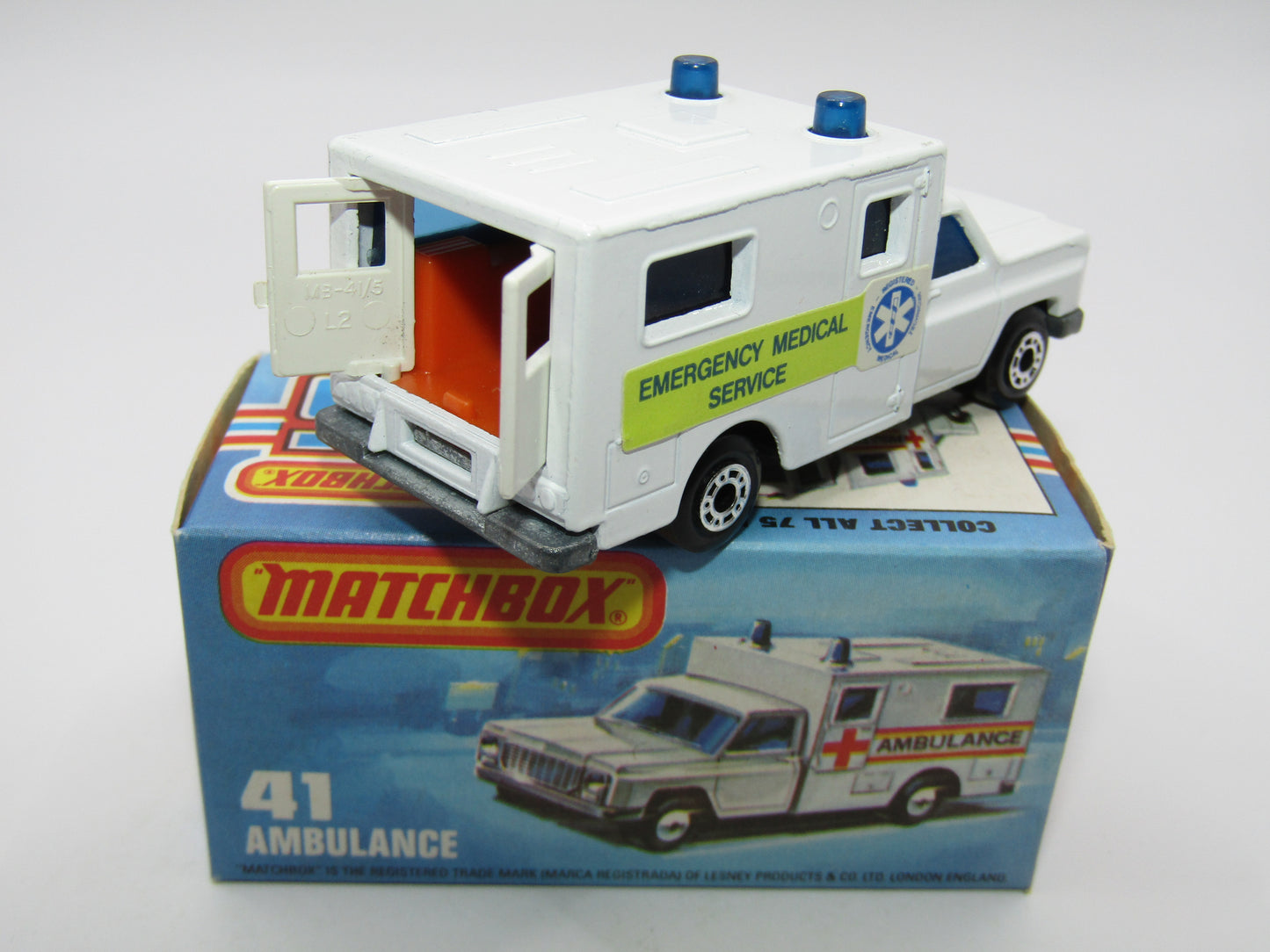Matchbox Superfast No 41C Ambulance EMS Label ORANGE Interior