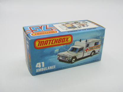 Matchbox Superfast No 41C Ambulance EMS Label ORANGE Interior