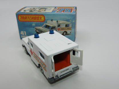 Matchbox Superfast No 41C Ambulance  - CROSS Ambulance Label ORANGE Interior