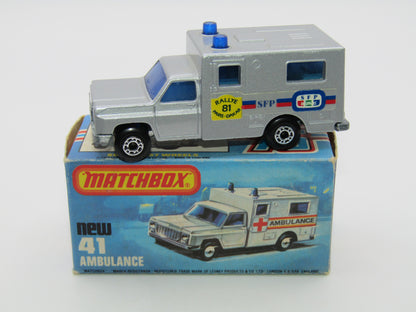 Matchbox Superfast No 41C Ambulance Silver Paris Dakar DARK BLUE Windows
