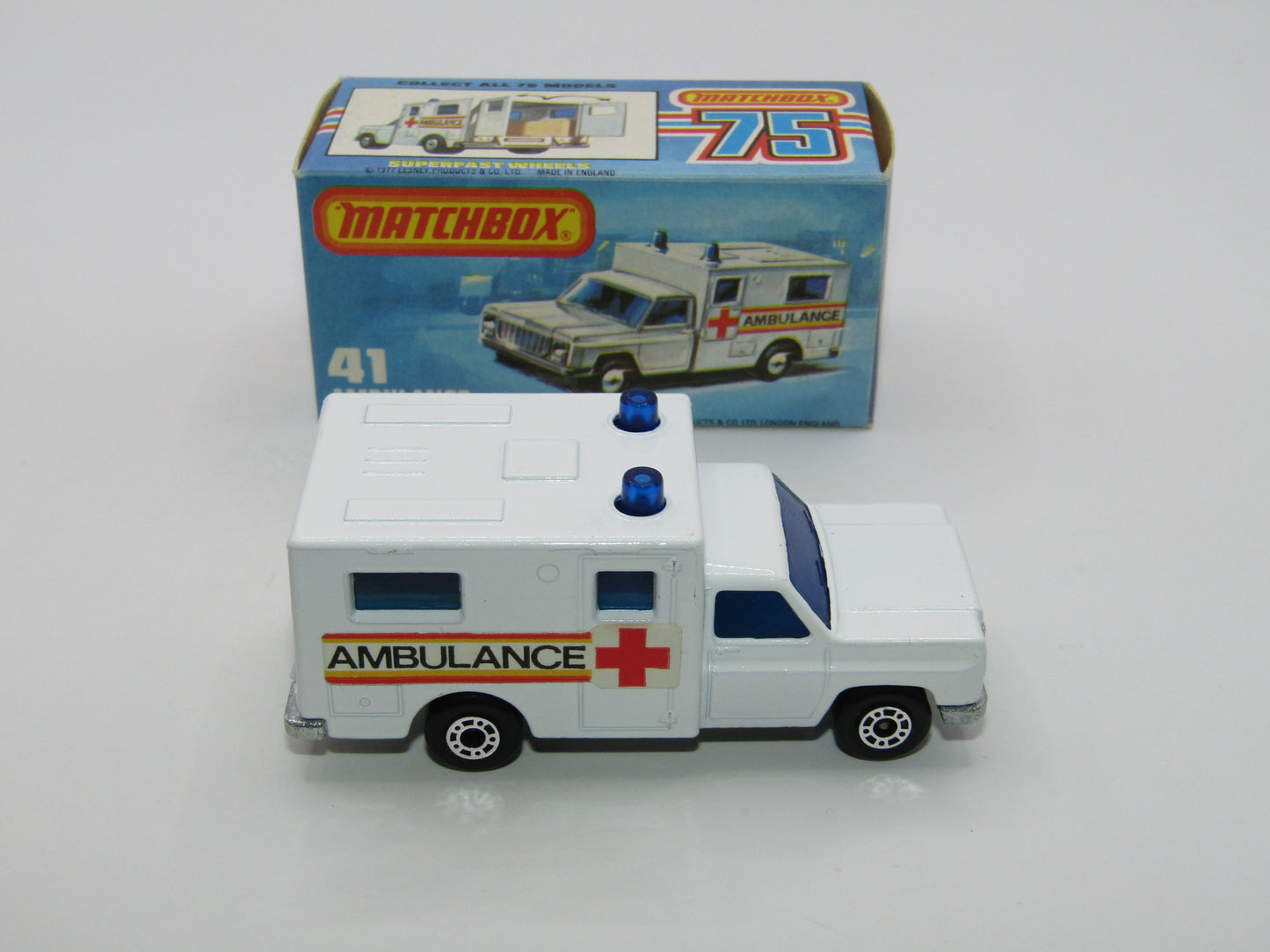 Matchbox Superfast No 41C Ambulance DARK BLUE Windows Ambulance Labels