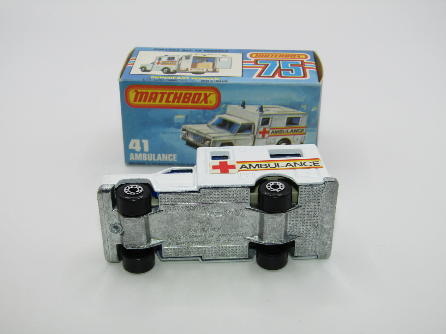Matchbox Superfast No 41C Ambulance DARK BLUE Windows Ambulance Labels