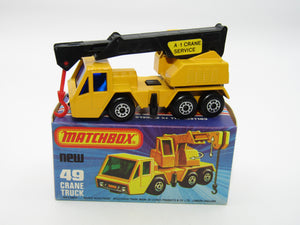 Matchbox Superfast 49C Crane Truck Yellow Black Arm BLUE Windows