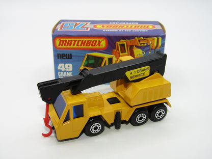 Matchbox Superfast 49C Crane Truck Yellow Black Arm BLUE Windows