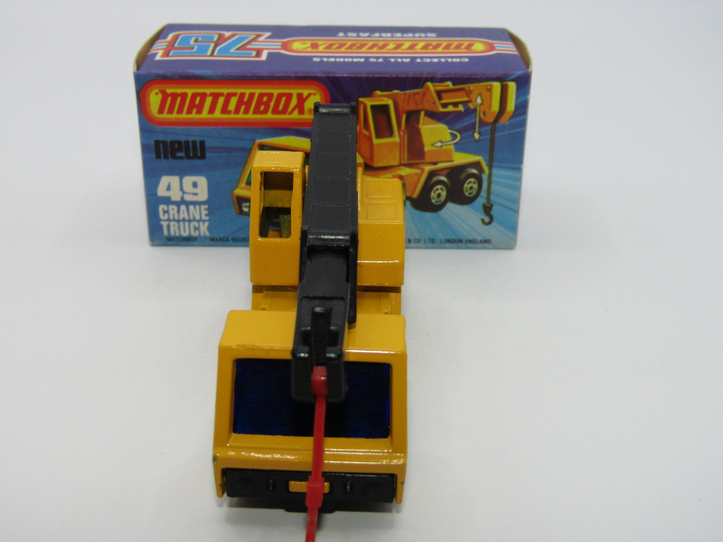 Matchbox Superfast 49C Crane Truck Yellow Black Arm BLUE Windows