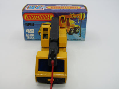 Matchbox Superfast 49C Crane Truck Yellow Black Arm BLUE Windows