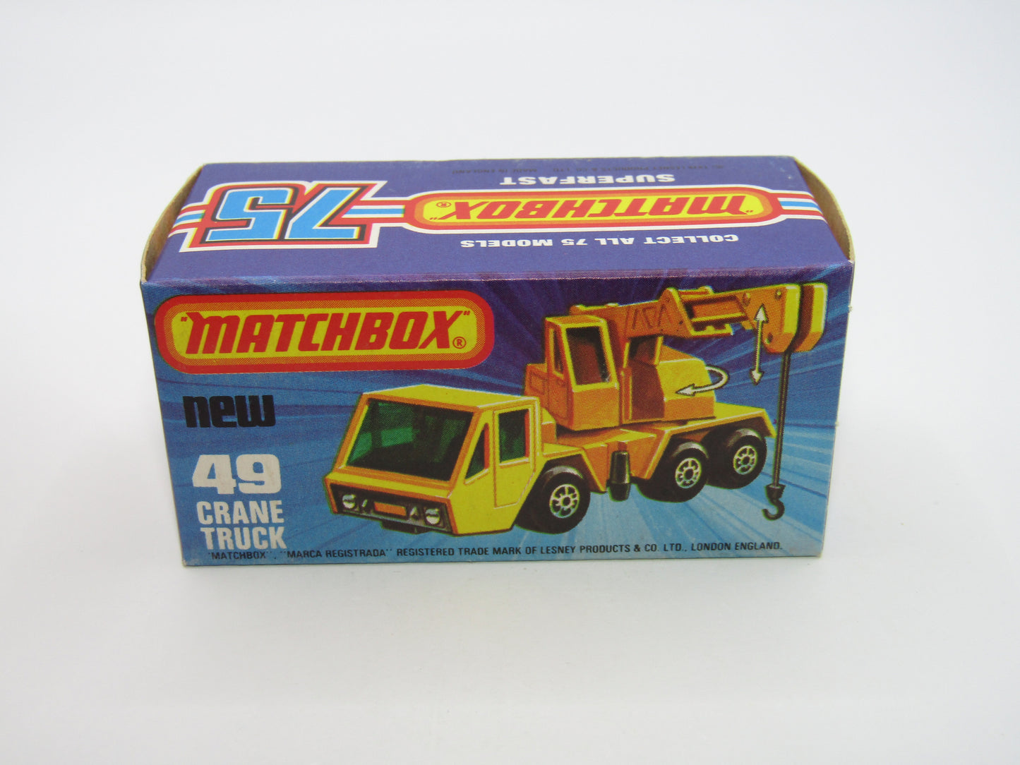 Matchbox Superfast 49C Crane Truck Yellow Black Arm BLUE Windows