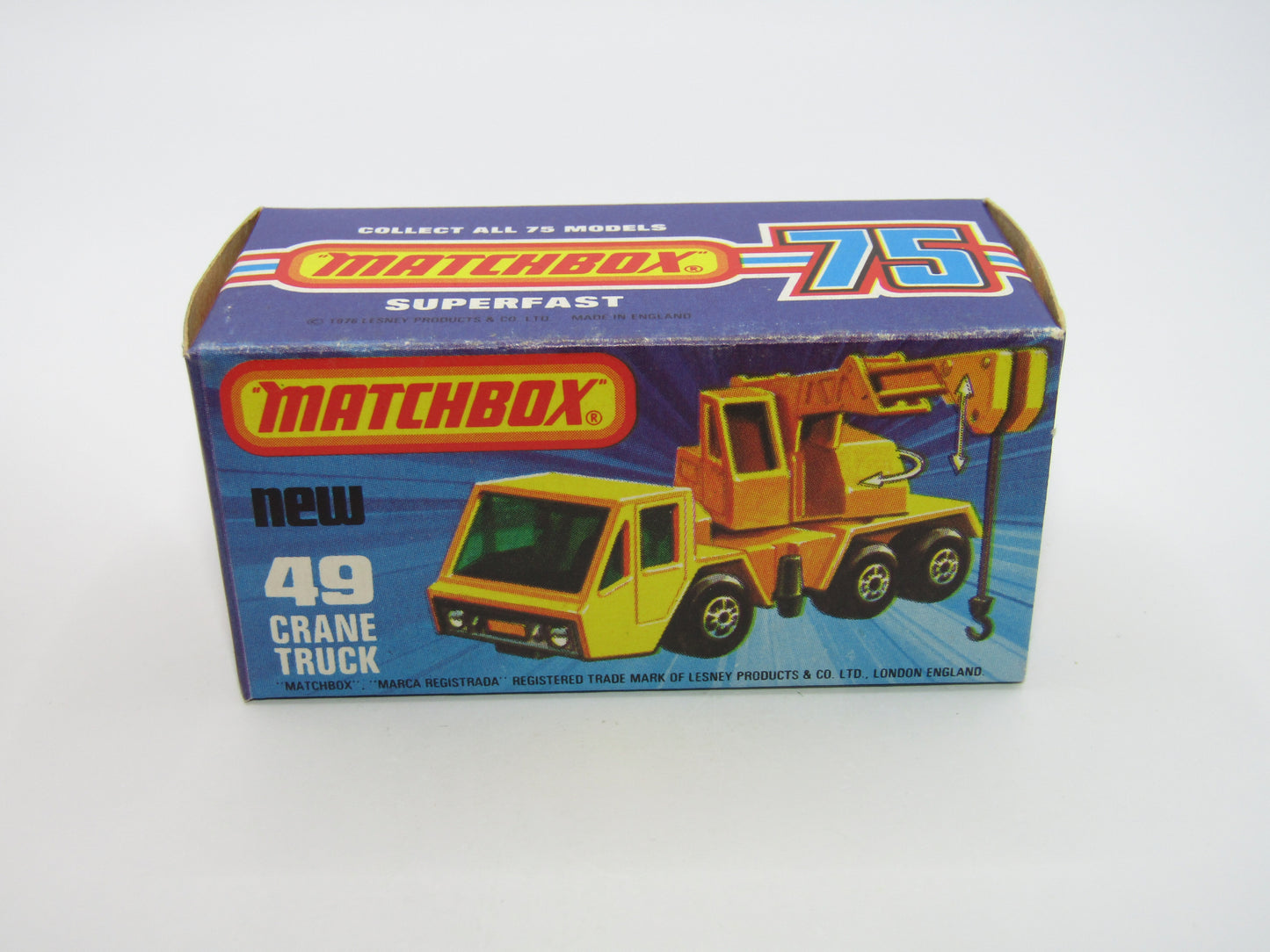 Matchbox Superfast 49C Crane Truck Yellow Black Arm BLUE Windows