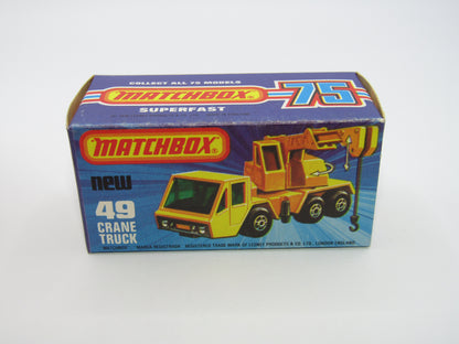Matchbox Superfast 49C Crane Truck Yellow Black Arm BLUE Windows