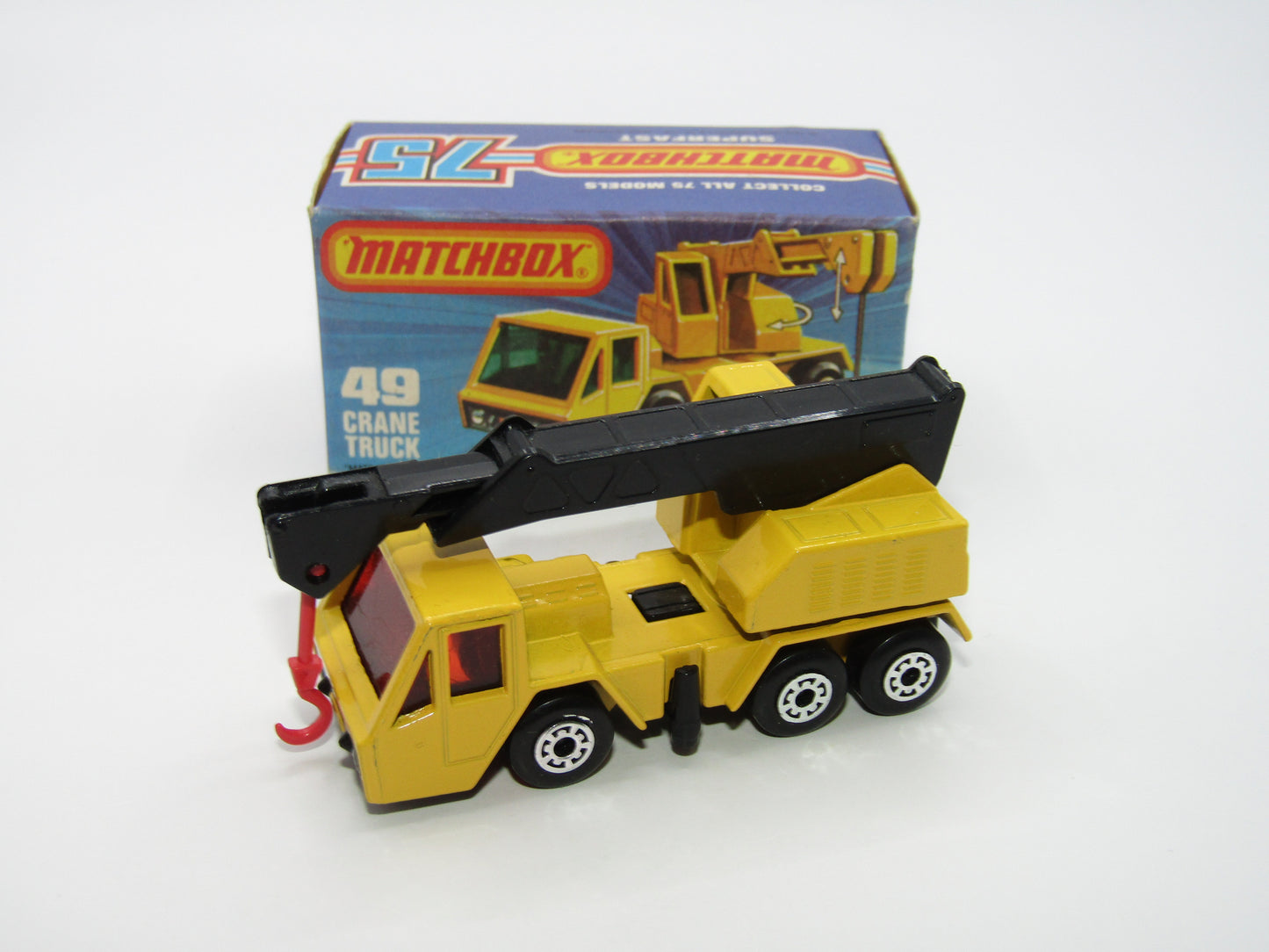 Matchbox Superfast 49C Crane Truck Yellow Black Arm RED Windows