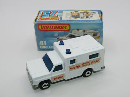 Matchbox Superfast No 41C Ambulance York Interstate Fair Code 3 Labels