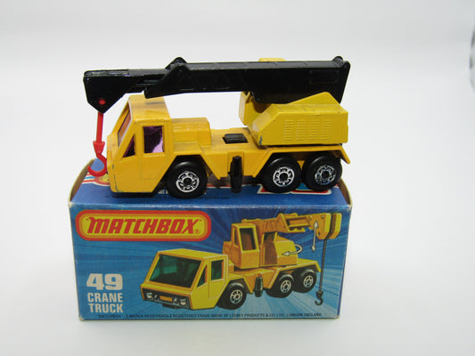 Matchbox Superfast 49C Crane Truck Yellow Black Arm PURPLE Windows