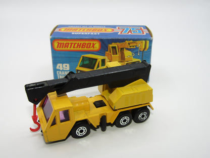 Matchbox Superfast 49C Crane Truck Yellow Black Arm PURPLE Windows